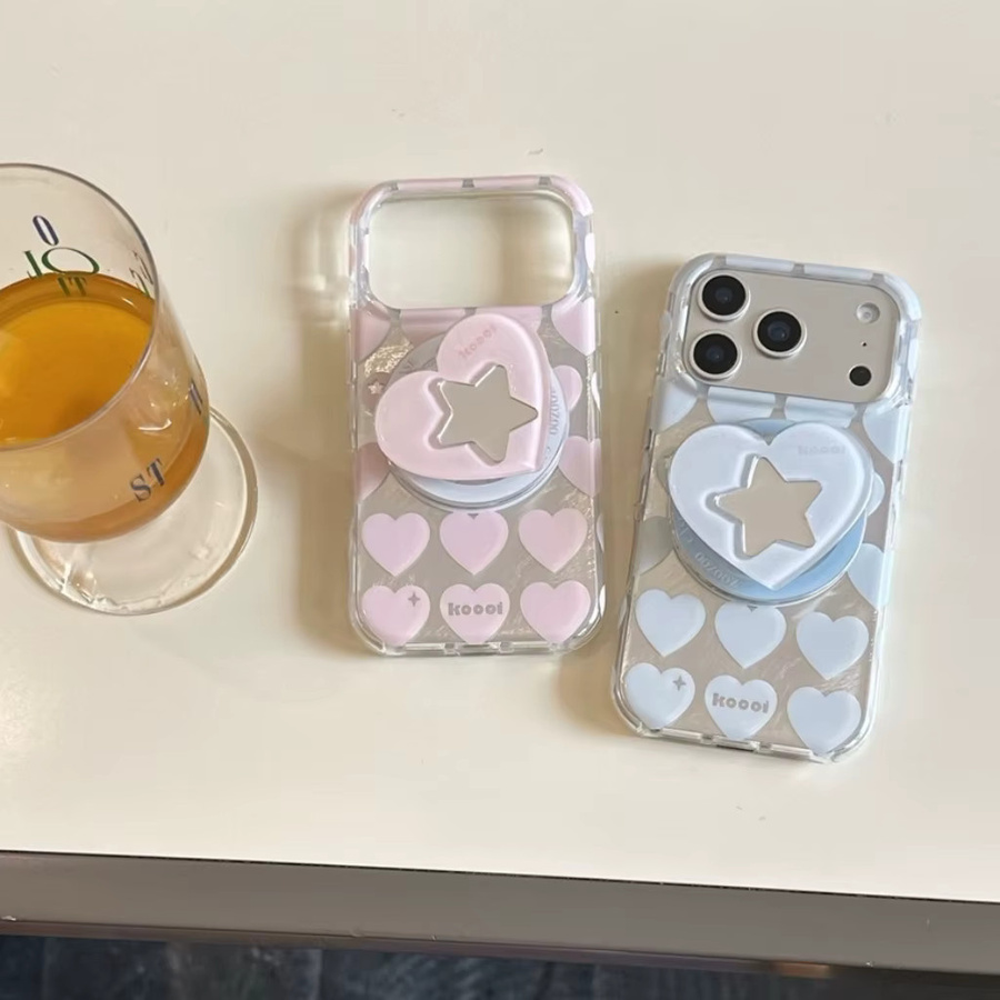 Handyhülle mit Liebesstern-Design und Halterung für iPhone 17 16 15 Pro Max in Blau und Rosa mit magnetischer kabelloser Ladefunktion - Bild 1