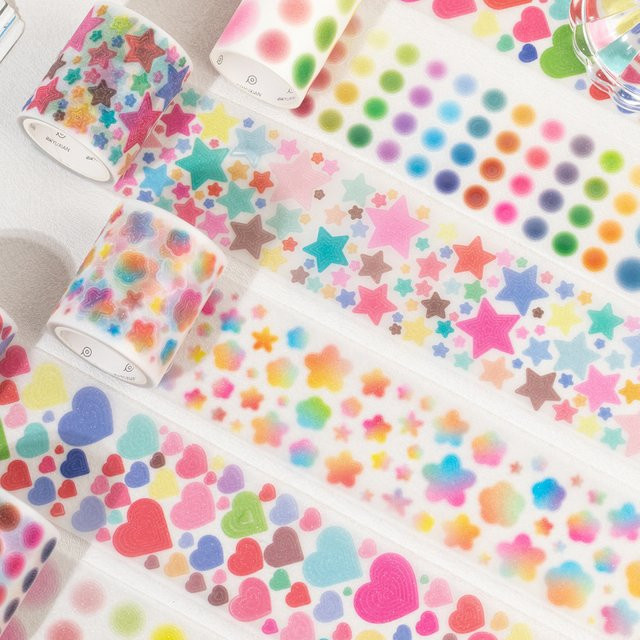 Glitzer-Abdeckband Washi Tape mit Sternenherz-Grundmuster in Multicolour für deine Tagebuchdekoration - Bild 1