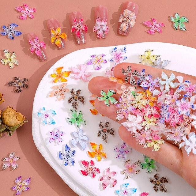 MAFANAILS Nagelkunst-Dekoration, 3D Lilien-Blumen, Leopardenmuster, Glänzend - Bild 1