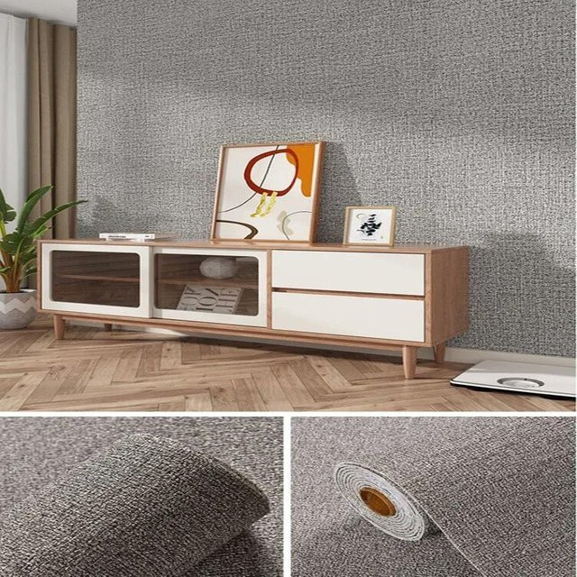Selbstklebende 3D Leinentapete in Grau, wasserfeste Wandaufkleber aus Vinyl für Wohnzimmer, Schlafzimmer und Küche, Breite: 50 cm, Länge: 1000 cm - Bild 1