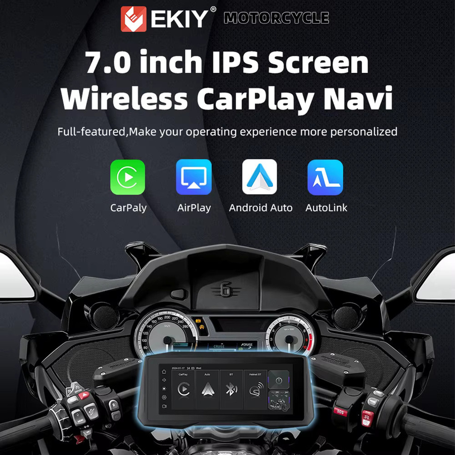 EKIY 7-Zoll tragbares digitales Motorrad-Armaturenbrett mit Wireless CarPlay, Android Auto und GPS-Navigation sowie TPMS in Schwarz - Bild 2