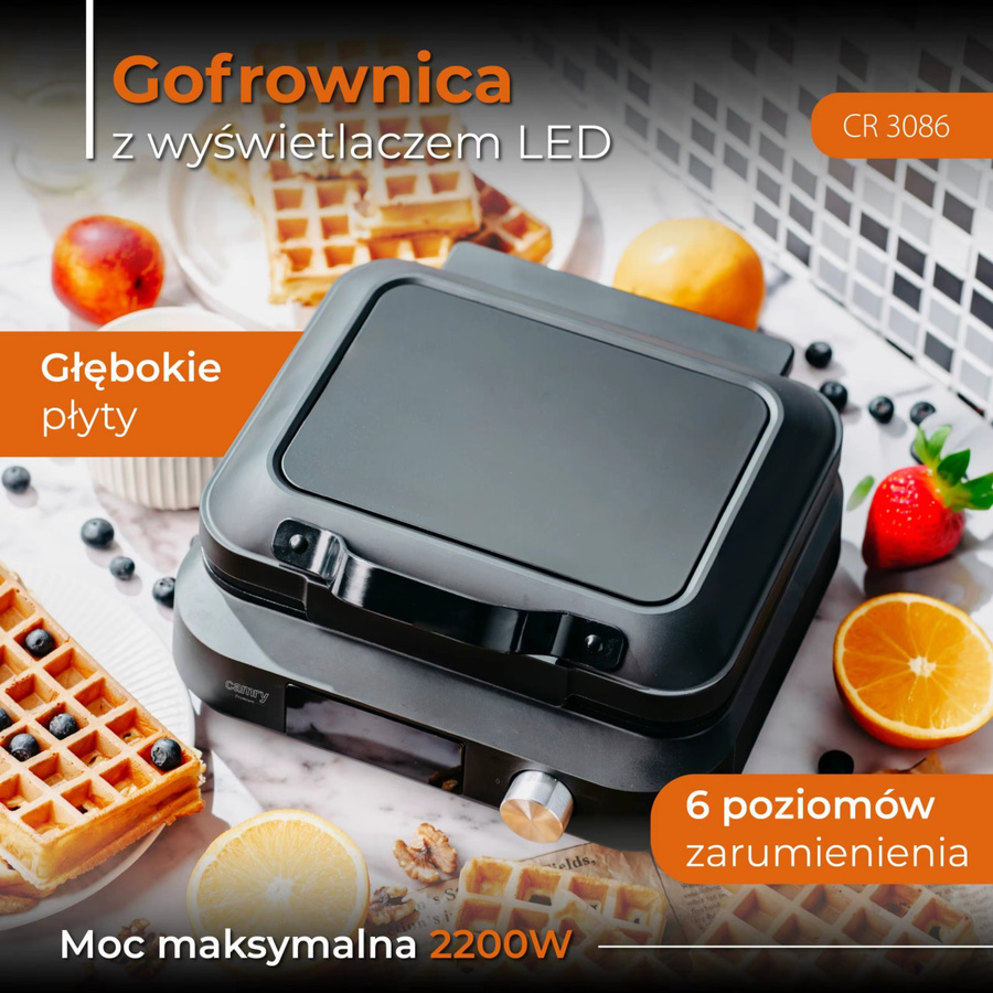 Waffelmaschine für belgische Waffeln mit 2200 W Leistung, LED-Anzeige, Box-Sensor und Antihaftbeschichtung, Schwarz - Bild 4