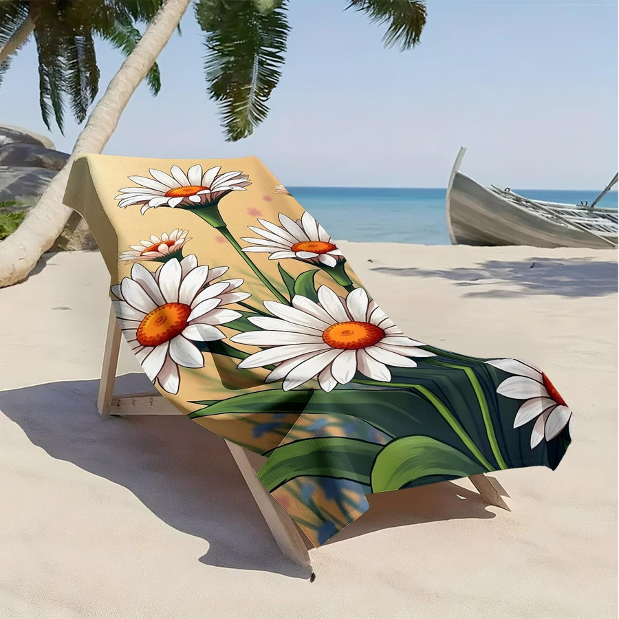 Strandtuch aus Polyester-Mikrofaser mit weißem Gänseblümchen-Muster von Shanika Chen, Breite: 30 cm, Höhe: 60 cm - Bild 2