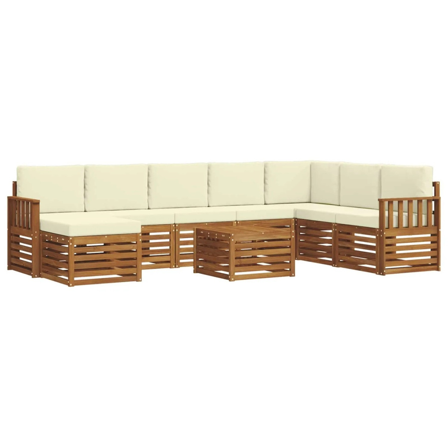 vidaXL Sofagarnitur 9-teilig aus Massivholz Akazie in Natur und Creme mit Polsterung und Armlehnen - Bild 2