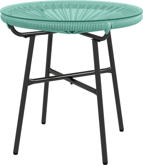 Outsunny Runder Gartentisch aus Polyrattan mit Glasplatte und Metallstruktur, Grün, Durchmesser: 50 cm, Höhe: 50 cm - Bild 1