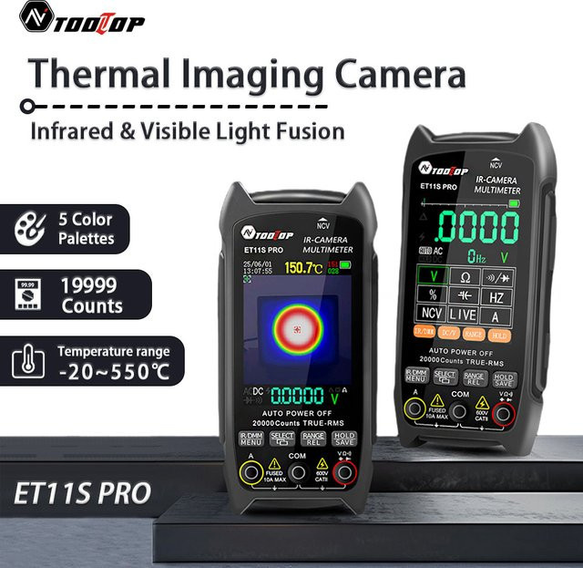 TOOLTOP ET11S PRO Wärmebildkamera und Multimeter mit 32 x 32 Auflösung und Temperaturverfolgung für Elektriker - Bild 1
