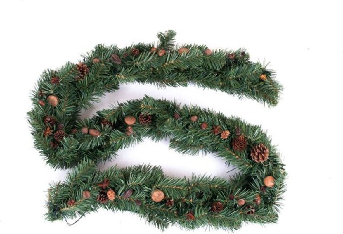 BURI LED Tannengirlande für Weihnachten in Grün und Weiß mit Kugeln und Sternen, Länge: 180 cm - Bild 1