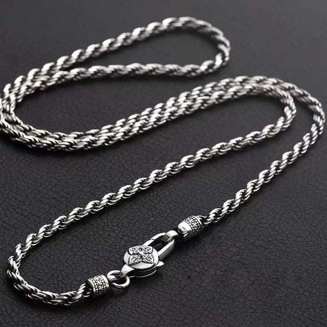 Wucifang Jewelry Halskette, 925 Silber, Hanf Seil, antik silber, 60cm, Herren - Bild 1