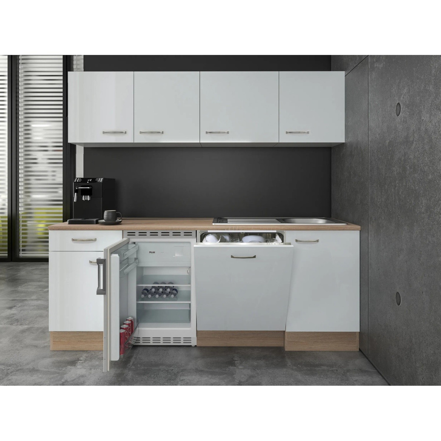 Flex-Well Exclusiv Büroküche Valero in Hochglanz Weiß und Sonoma Eiche, Höhe: 210 cm, Breite: 57 cm, Tiefe: 5 cm - Bild 2