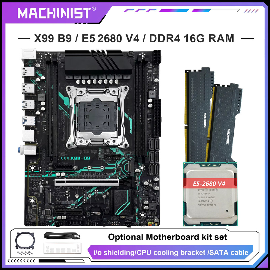 MACHINIST X99 B9 Motherboard mit C612 Chipset, LGA 2011-3 Sockel, optionales Kit mit Xeon E5 2680 V4 Prozessor und 16 GB DDR4 RAM, Schwarz - Bild 4