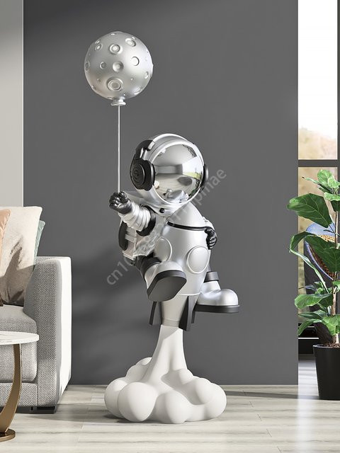 Astronauten-Ballonlampe Skulptur als stehende Dekoration in Blau und Silber, Höhe: 95 cm - Bild 1