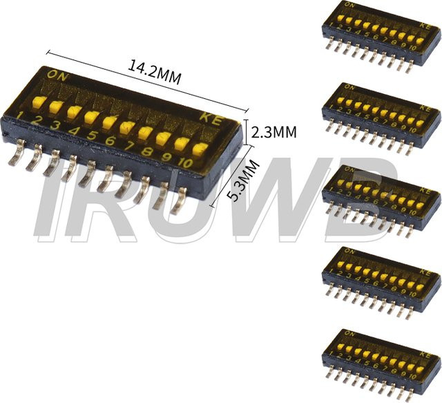 IRUWB SMD SMT Schiebeschalter Set, 5 Stück, Schwarz, 1,27mm Pitch, positionierbare DIP-Snap-Schalter - Bild 1