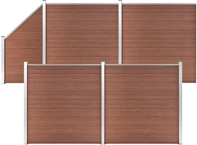 vidaXL WPC Zaun-Set aus Aluminium in Braun, 4 Quadrate und 1 Schräge, B/H: 792 x 186 cm - Bild 1