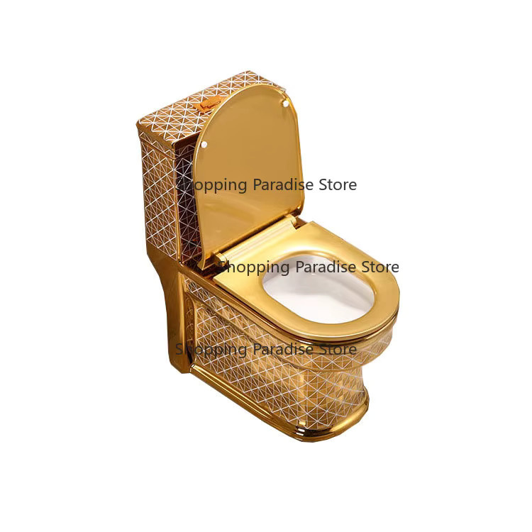 Moderne bodenmontierte Badezimmer-Toilette aus Keramik in Gold, B/T/H: 36 x 68 x 76 cm - Bild 2