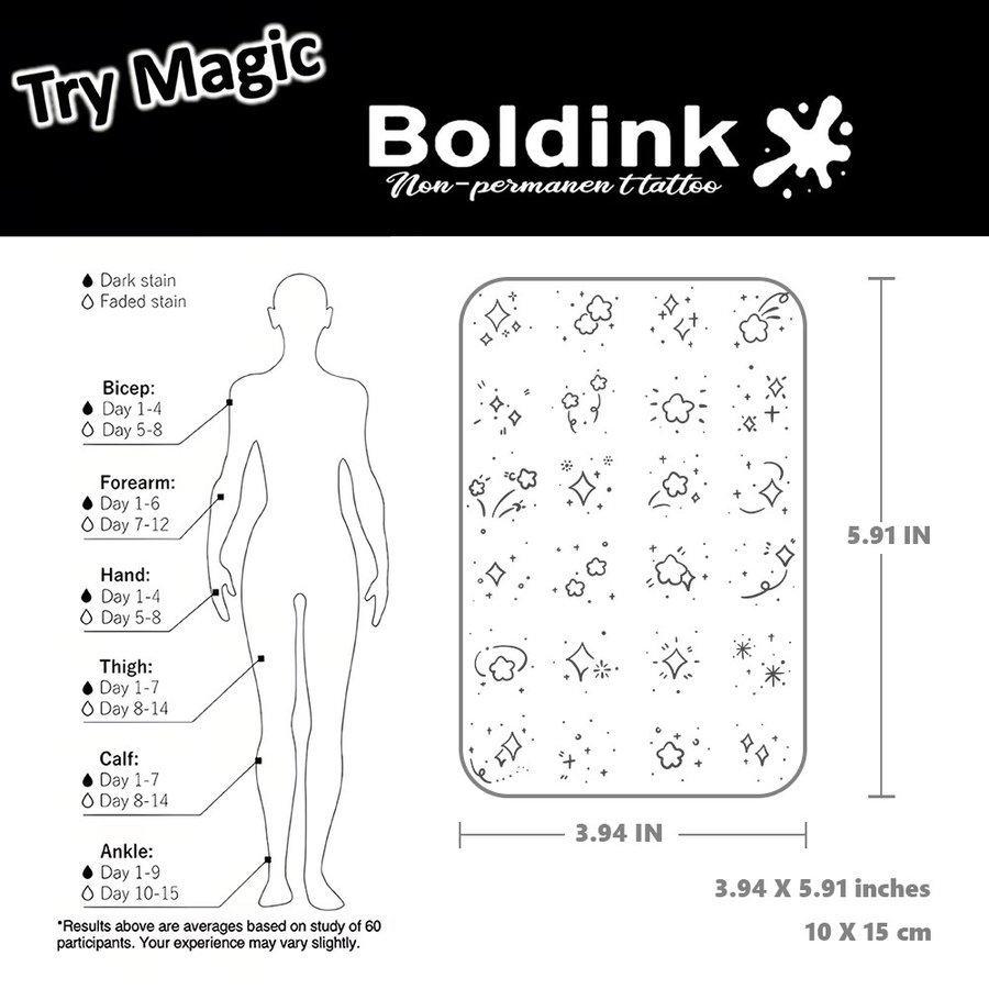 BOLDINK Tattoo-Aufkleber Blumen- und Sternmotiv, Unisex - Bild 3