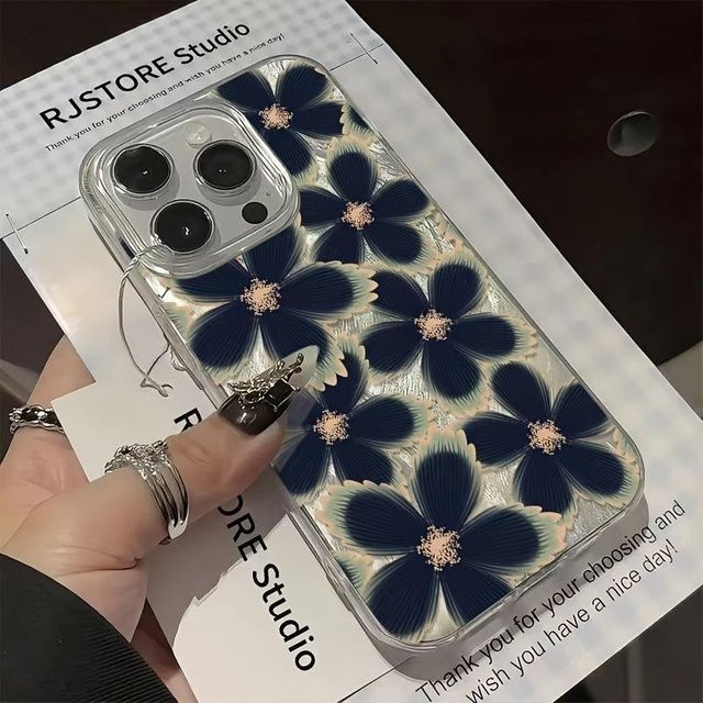 Yiran Handyhülle mit Blumenmuster in Schwarz und Lila für iPhone 15 Pro Max, 14, 13, 12, 11, X, SE2, XS, XR, Stoßfeste Hartschale - Bild 1