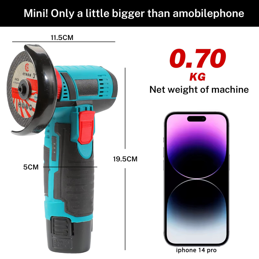 GECOFEER Mini-Winkelschleifer Blau, Kabellose Schleifmaschine mit 12V Lithium-Akku und 19500 U/min - Bild 4