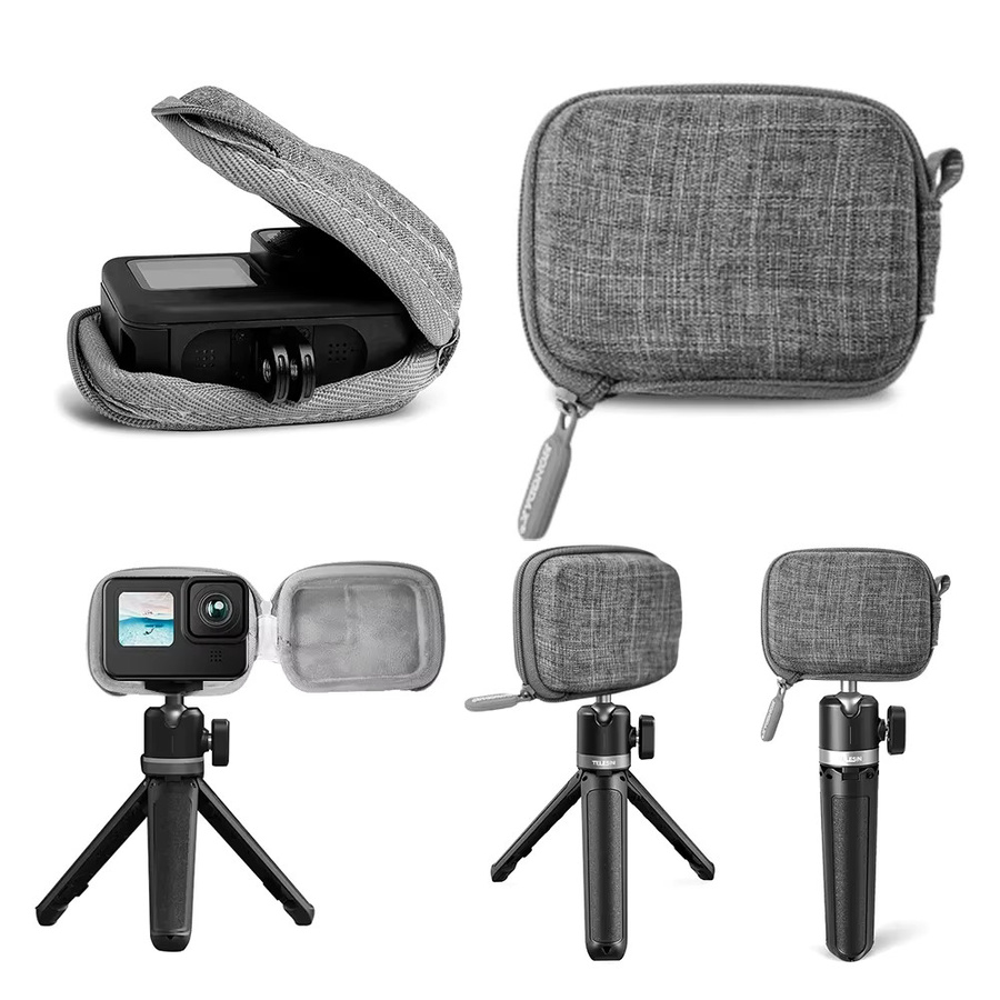 HONGDAK Mini-Aufbewahrungstasche für GoPro Hero 12, 11, 10, 9, 8, 7 in Grau mit Schnellverschluss und gebürstetem Material - Bild 5