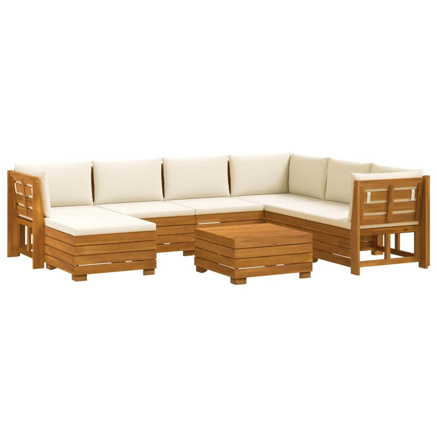 vidaXL Outdoor-Sofagarnitur L-Form aus Akazie Massivholz mit 8 Kissen in Braun und Cremeweiß - Bild 2