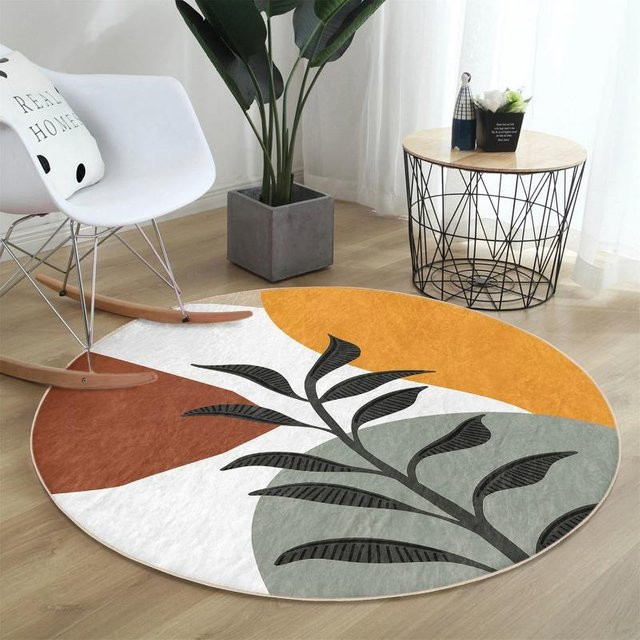 BC-Warm Home Boho Runder Teppich mit abstraktem Pflanzenmuster, Mehrfarbig, Durchmesser: 80 cm - Bild 1