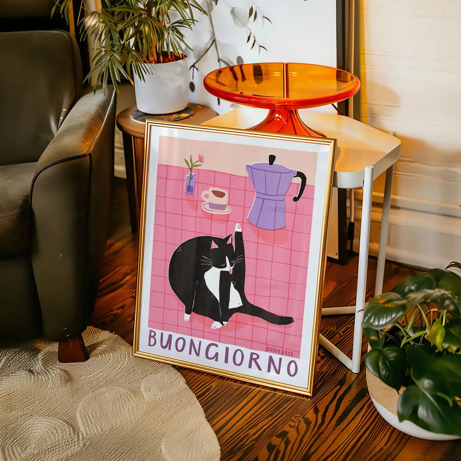 Buongiorno Wandkunstdruck Smoking-Katze als modernes Poster in Schwarz-Weiß - Bild 4