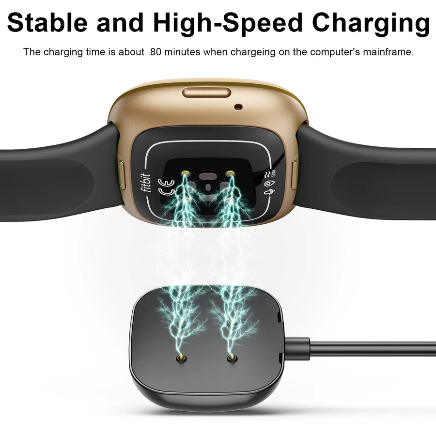 Magnetisches Fitbit Ladegerät für Versa 3 und Sense Smartwatch, USB-C Ladekabel in Schwarz - Bild 3