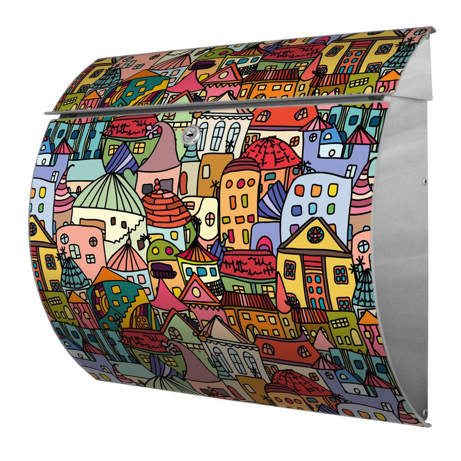 Burg-Wächter Briefkasten aus Edelstahl mit Motiv Funky Town in Silber und Multicolour, B/T/H: 33,0 x 10,6 x 37,6 cm - Bild 1