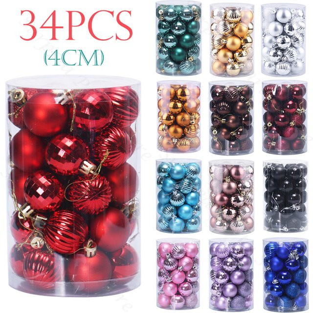 Surpsea 34er Set Weihnachtsbaum Kugeln mit Flitter in Multicolour, Durchmesser: 4 cm - Bild 1