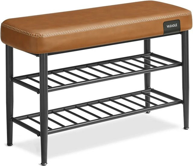 VASAGLE Schuhbank mit Schuhregal aus Kunstleder in Braun, B/T/H: 80 x 30 x 50 cm - Bild 4