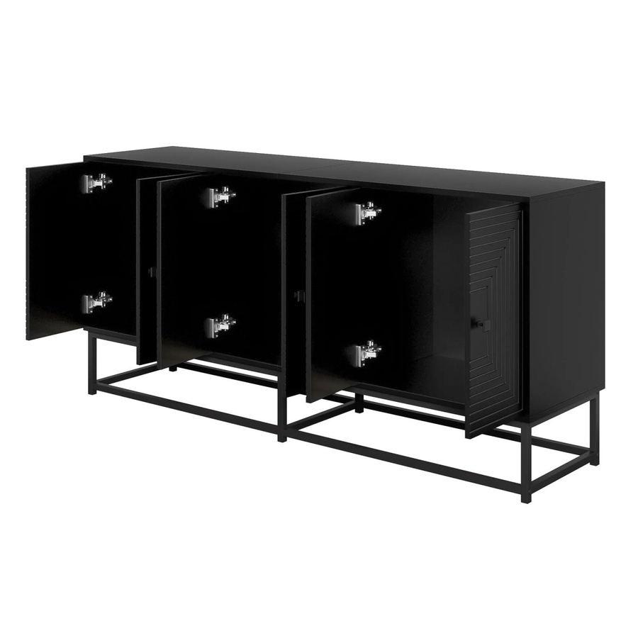 okwish Sideboard mit Doppeltüren in Schwarz für Wohnzimmer und Büro, B/T/H: 180 x 40 x 80 cm - Bild 2