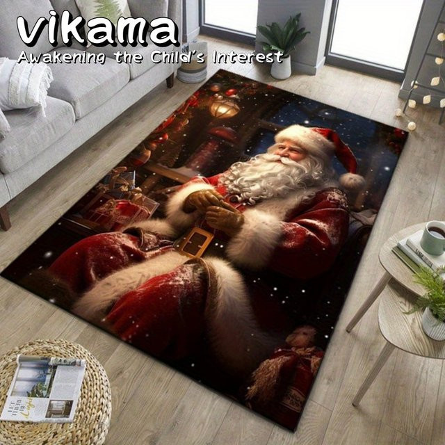 VIKAMA Weihnachtsteppich mit Weihnachtsmuster, rutschfest, mehrfarbig, B/T: 60 x 40 cm - Bild 1