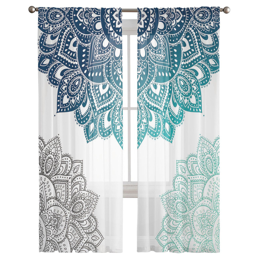 Mandala Chiffon-Vorhang mit Farbverlauf aus transparentem Tüll, Breite: 100 cm, Höhe: 250 cm - Bild 2