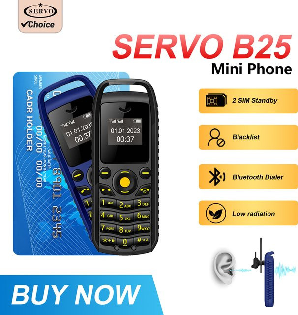 SERVO B25 Super Mini Mobiltelefon 2G GSM mit Anrufaufzeichnung und Dual-SIM-Standby in Schwarz - Bild 1