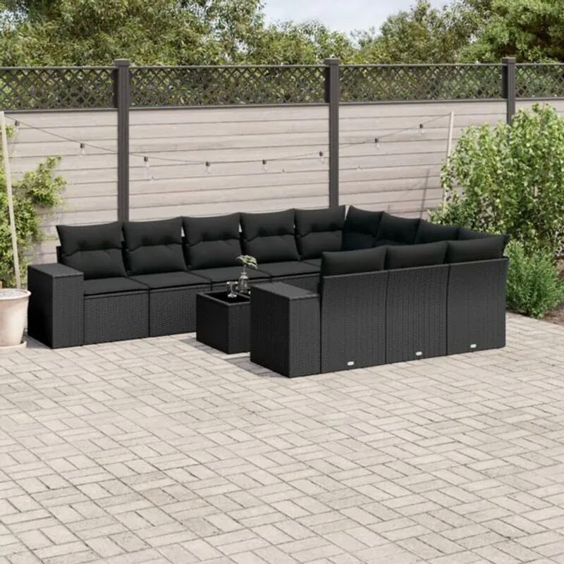 Vidaxl 11-tlg. Garten-Sofagarnitur aus Polyrattan mit Kissen in Schwarz - Bild 1