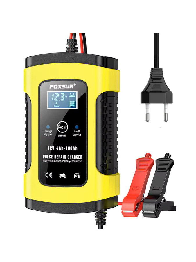 FOXSUR Automatisches Smart Batterie Ladegerät mit Pulse Reparaturfunktion für Blei-Säure, AGM und GEL Batterien, 12V 5A, Gelb, mit LCD Display und EU Stecker - Bild 7