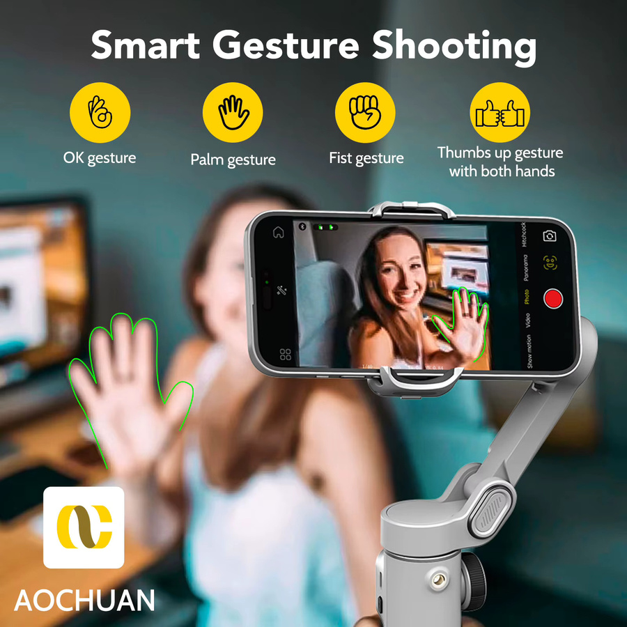 AOCHUAN Smart X2 Smartphone 3-Achsen-Gimbal-Stabilisator mit integrierter Verlängerungsstange und LED-Display in Weiß für iPhone und Android-Handys - Bild 3
