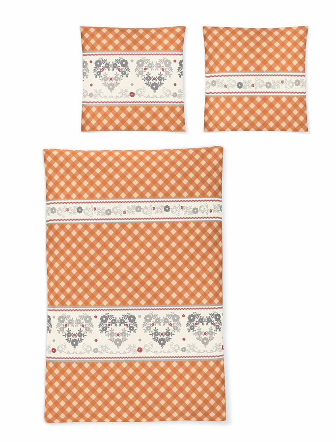 Irisette Feinbiber Bettwäsche Davos Landhaus Stil Orange mit Bettbezug und Kissenbezug B/H: 155 x 220 cm und 80 x 80 cm - Bild 1