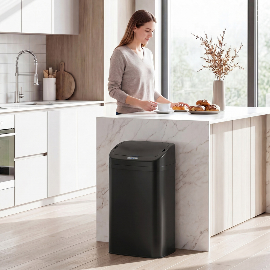 HOMCOM Sensor Mülleimer 48l aus Edelstahl in Schwarz mit Bewegungssensor und Fingerabdruckschutz - Bild 2