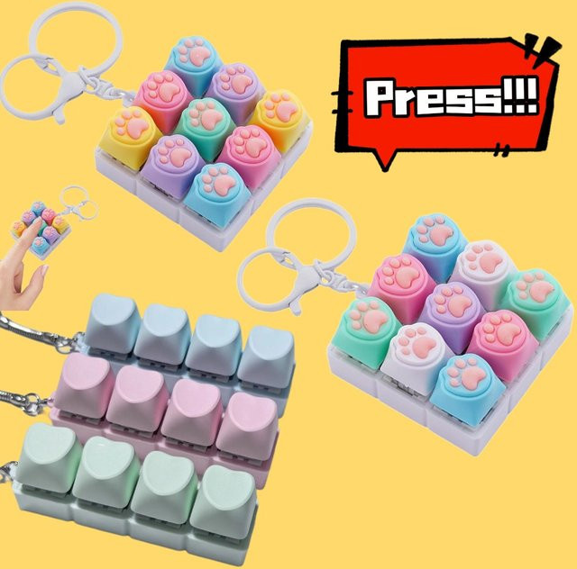 Anti-Stress-Spielzeug Herzform Fingerknopf mit 4 Tasten als beruhigender Schlüsselanhänger für Erwachsene, Mehrfarbig - Bild 1