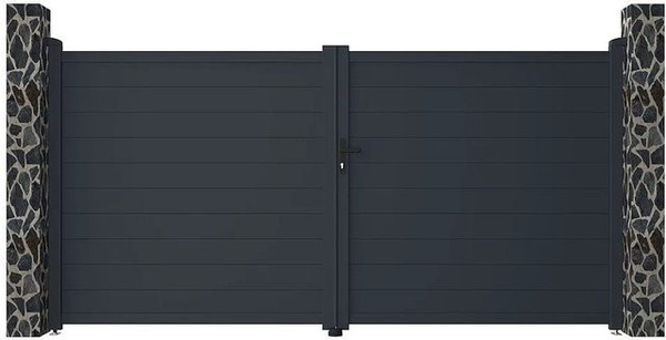 Vente-unique Nazario Aluminium Flügeltor in Anthrazitgrau, Breite: 355 cm