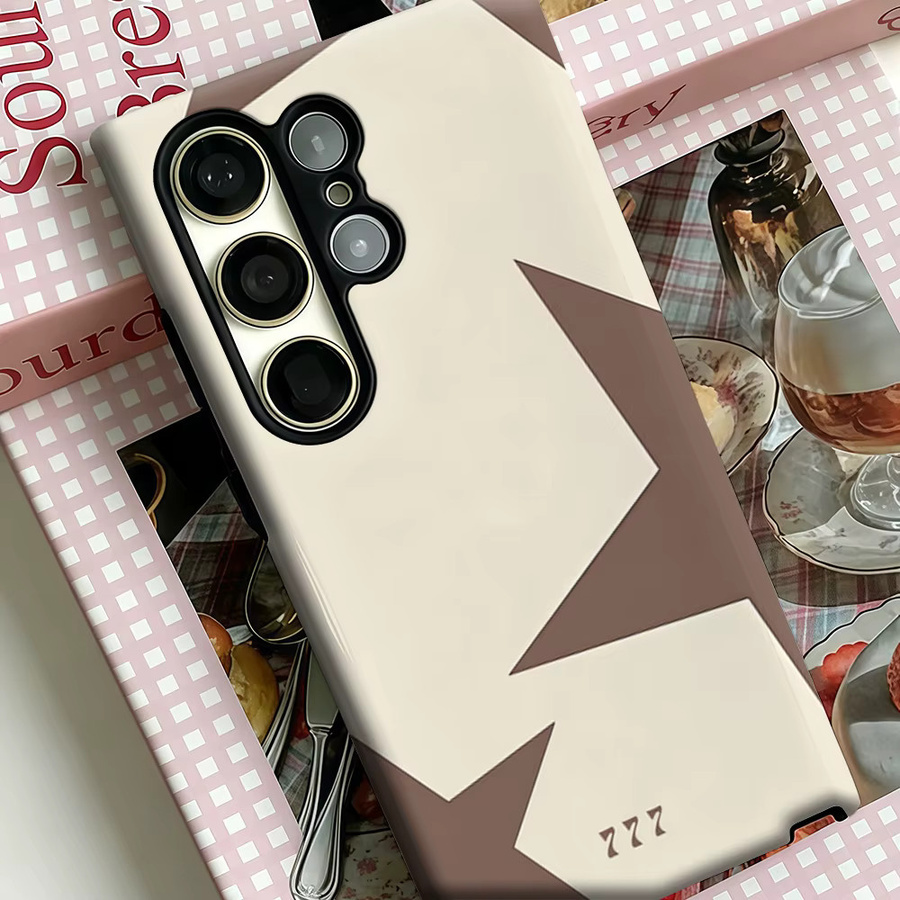 Neutral Star & 777 Muster Handyhülle für Samsung Galaxy S25 Ultra, S24 und S23 Ultra Plus in Beige, stoßfeste Doppelschicht robuste Rückabdeckung - Bild 4