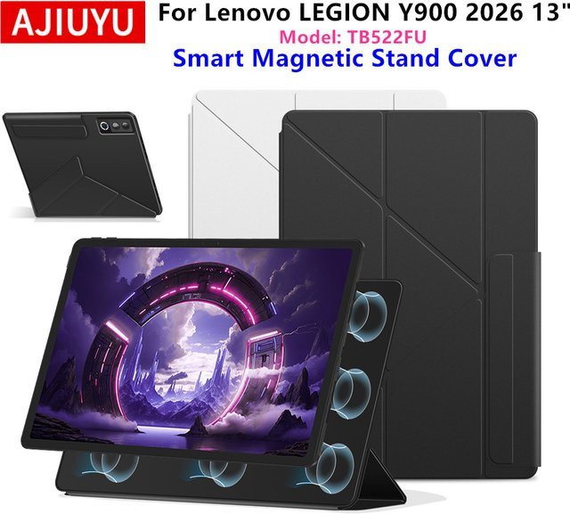 AJIUYU Magnetische Smart Book Cover Hülle für Lenovo Legion Y900 13 Zoll 2026 Tablet TB522FU in Schwarz oder Weiß - Bild 1