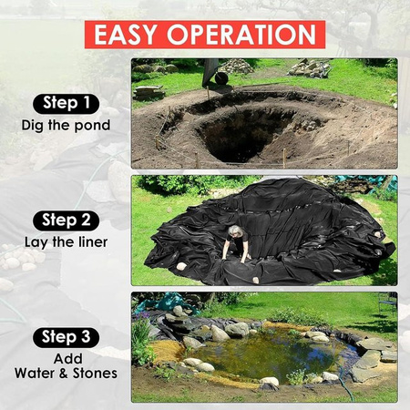 HiMISS Teichfolie aus PVC in Schwarz, hochbelastbare und wasserdichte Anti-UV-Geomembran für Wassergärten und Wasserfälle