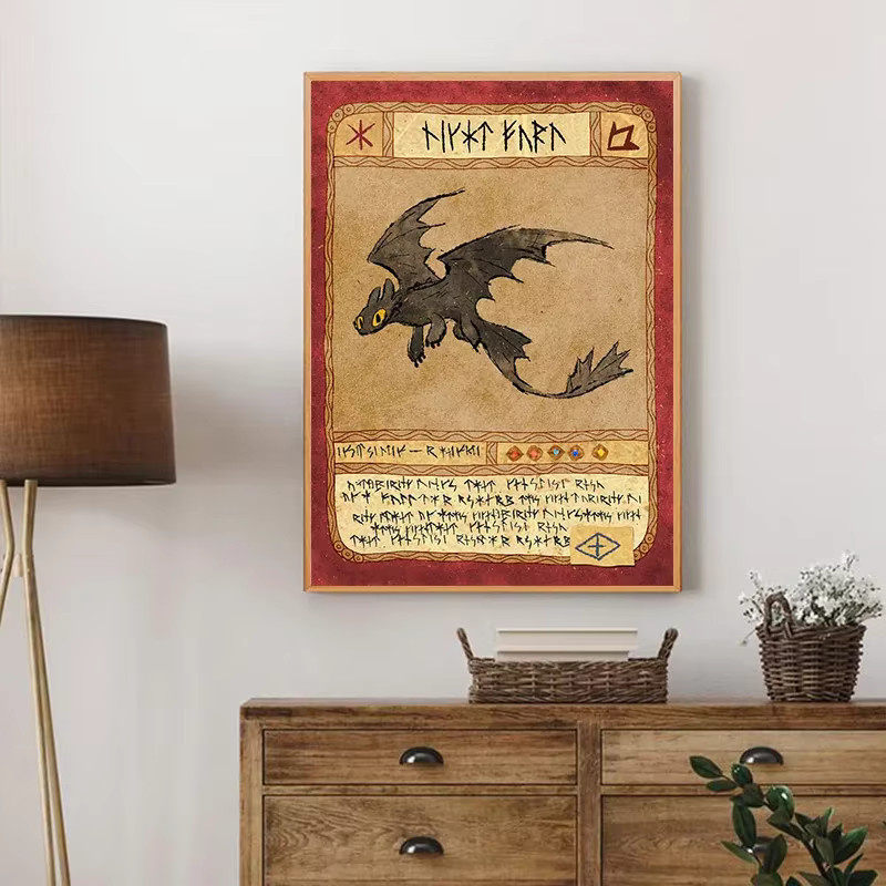 Retro Leinwand Wandkunst Potdemiel mit Hookfang, Seashocker und Zahnloser Drache in Lila - Bild 3