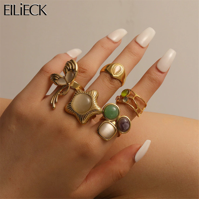 EILIECK Ring Edelstahl, Gold, Kristall, Damen - Bild 1