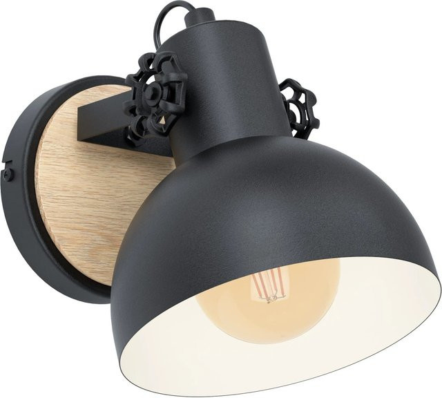Eglo Wandlampe Lubenham in Schwarz-Braun aus Stahl und Holz mit E27 Fassung im Industrial Design - Bild 1