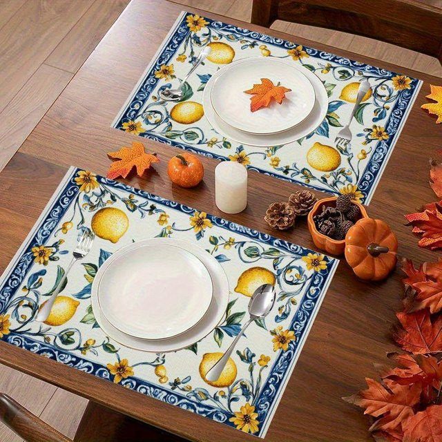VIKAMA Fresh Lemon Tischdecke und Serviette in Gelb und Blau, wasserdicht, für Esszimmer und Küche - Bild 1