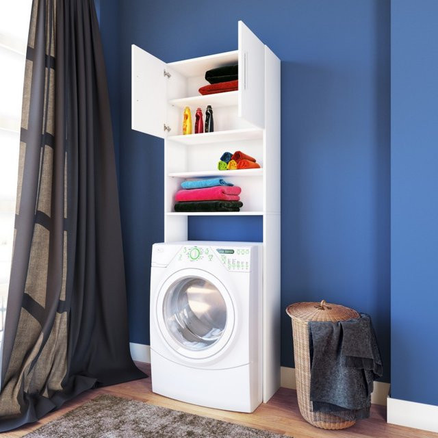 VCM Waschmaschinenschrank Jutas Überbauschrank in Weiß mit Holzstruktur Nachbildung für Bad und Waschküche, B/H/T: 64 x 185 x 20 cm - Bild 2