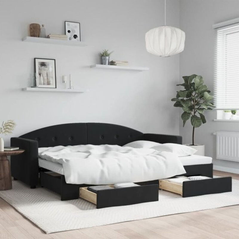 Ausziehbares Funktionsbett Vidaxl in Schwarz aus Samt und Metall mit Schubladen, B/L: 80 x 200 cm - Bild 1
