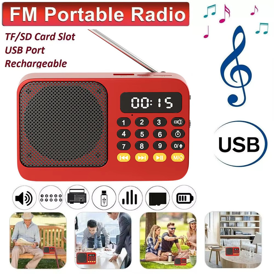 Tragbarer Bluetooth 5.0 Lautsprecher mit FM-Radio und LED-Licht in Rot von AideeMaster mit USB- und TF-Karten-Wiedergabe sowie Aufnahmefunktion - Bild 4